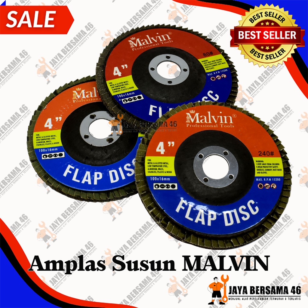 FLAP DISC MALVIN/ AMPLAS SUSUN MALVIN/AMPLAS SUSUN 4 INCH/AMPLAS SUSUN BULAT