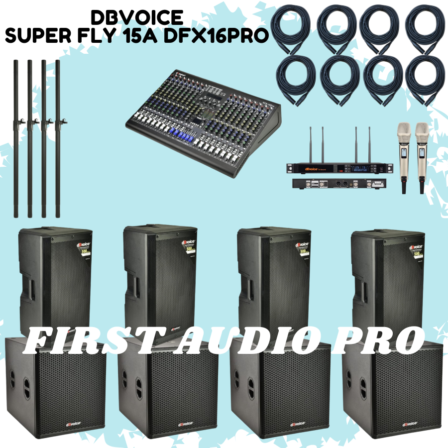 Paket 24 soundsystem outdoor dbvoice Super Fly 15A + X18SA + DFX16 PRO original dbvoice