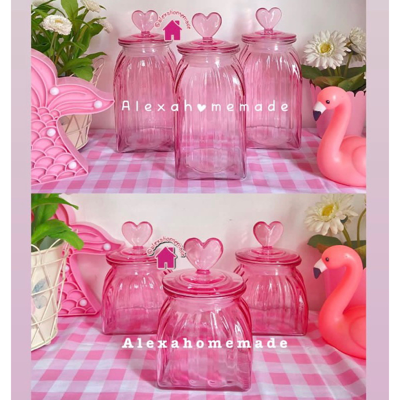Toples Love Candy Kaca isi 3 - toples lebaran/toples kue/toples kaca/toples cantik (WAJIB SLIDE
