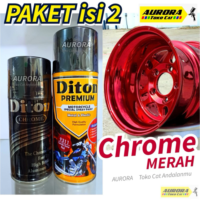 PAKET DITON PREMIUM RED CHROME MERAH KROM isi 2| Mengkilap Efek Kaca Cat Semprot Sepeda Motor Mobil 