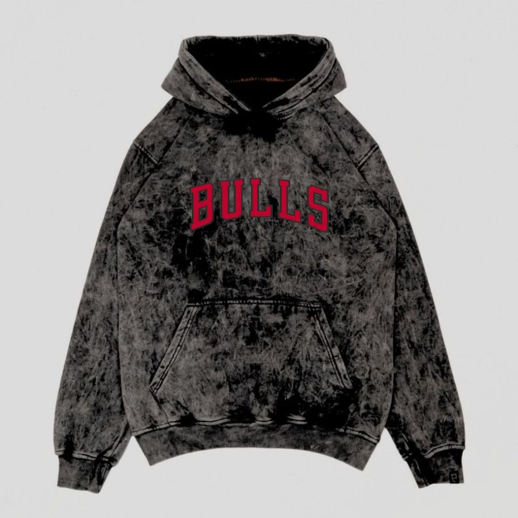 Washed Hoodie Sandwash Black Bulls