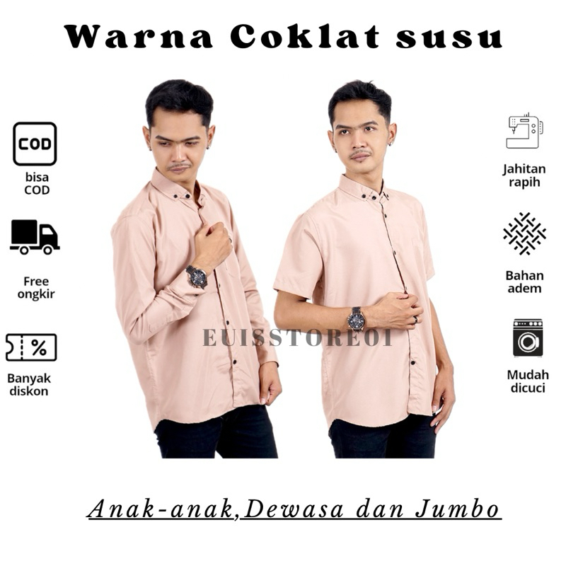 kemeja pria polos lengan panjang coklat susu hem cowok lengan pendek coklat susu hem pria tangan pan