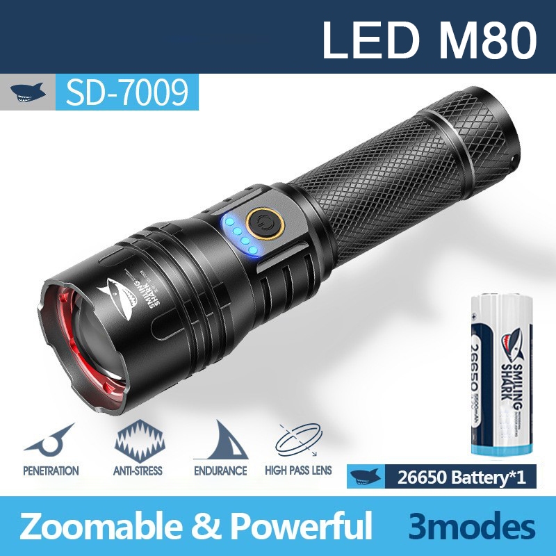 Senter Smiling Shark SD7009 SmilingShark SD 7009 M80 Powerbank Type-C Zoom Waterproof