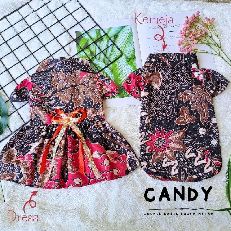 CANDY - Baju kucing couple batik lasem merah dress kemeja
