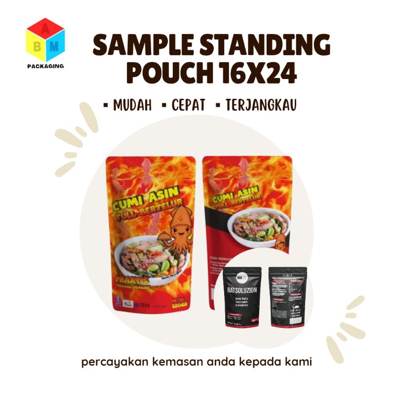 Sample Contoh Kemasan Custom Standing Pouch Full Print Ukuran 16x24