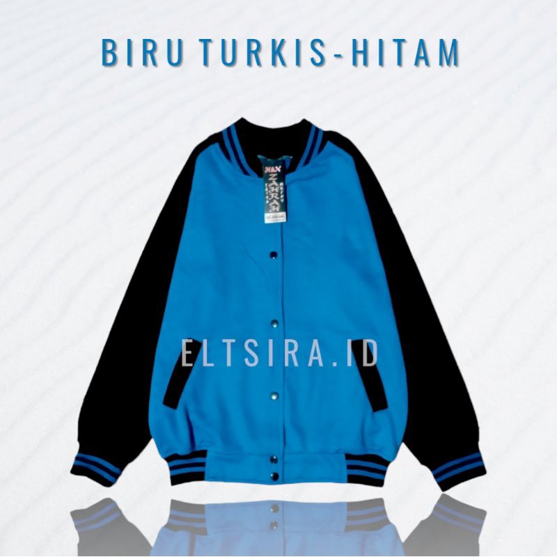 Jaket Varsity / Baseball Wanita Pria POLOS || BIRU TURKISH - HITAM