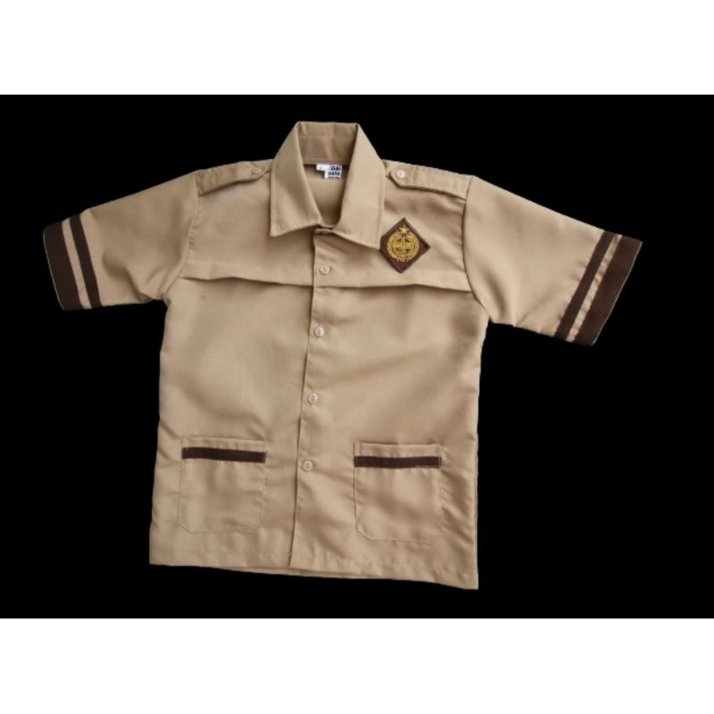Seragam Sekolah - Kemeja Pramuka SIAGA Pendek SD Coklat Susu , Bahan Oxford Super