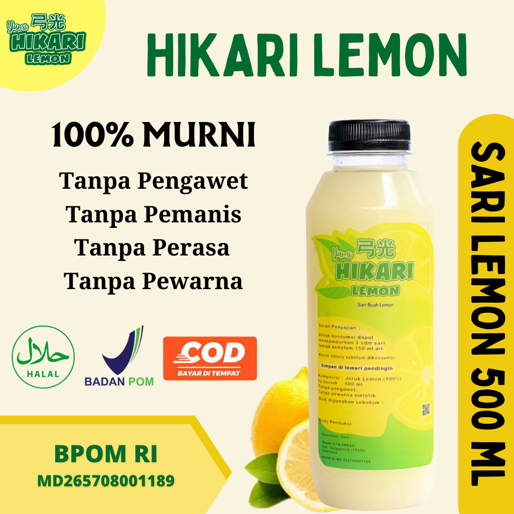 

Sari Air Lemon BPOM 500 ML Hikari Fresh Jus Detox Murni Asli 100 % Diet Detoks Langsing Pure Lemon