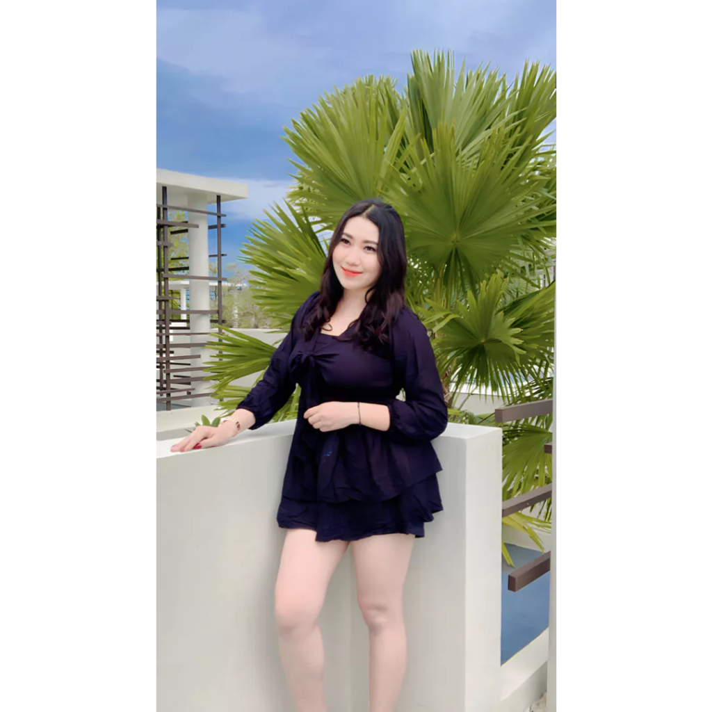 EMILY MINI BASIC DRESS KOREAN STYLE LENGAN PANJANG MINI DRESS PANTAI DRESS BASIC BIG SIZE READY L-XL