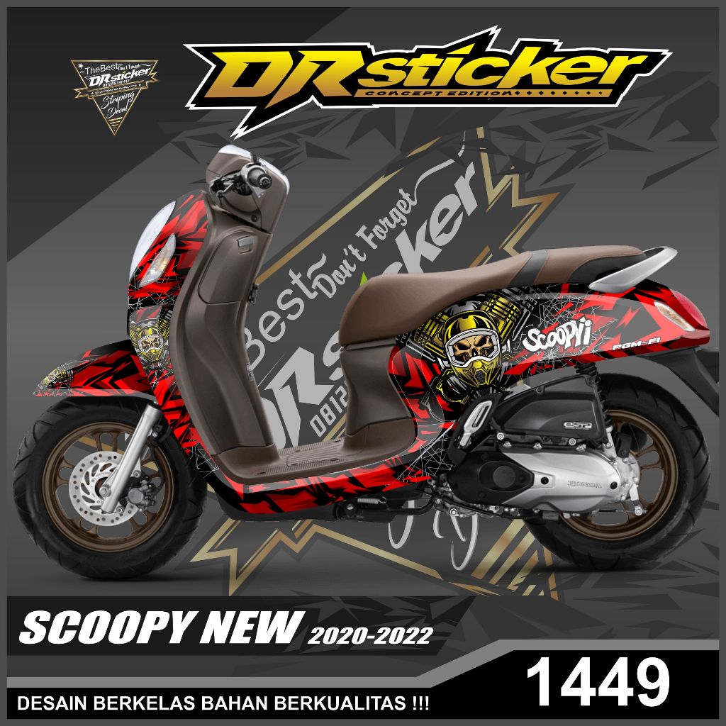 Decal Full body Stiker Honda Scoopy 2020 2021 2022  Supermoto - Merah