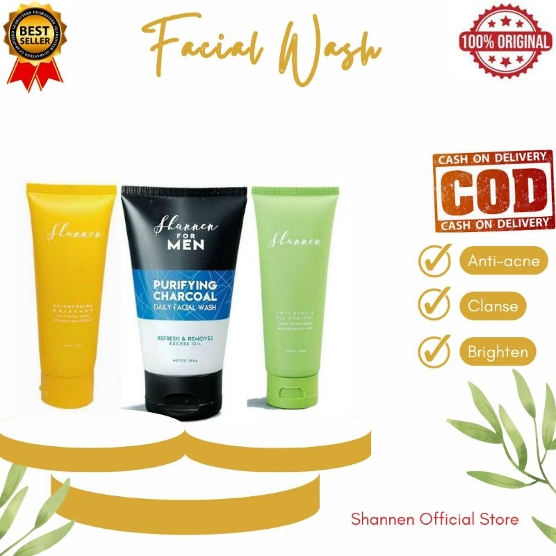 SHANNEN FACIAL WASH / SHANNEN FOR MEN / ANTI ANCE / BRIGHTENING MOISTURE / PENCUCI MUKA / SABUN MUKA