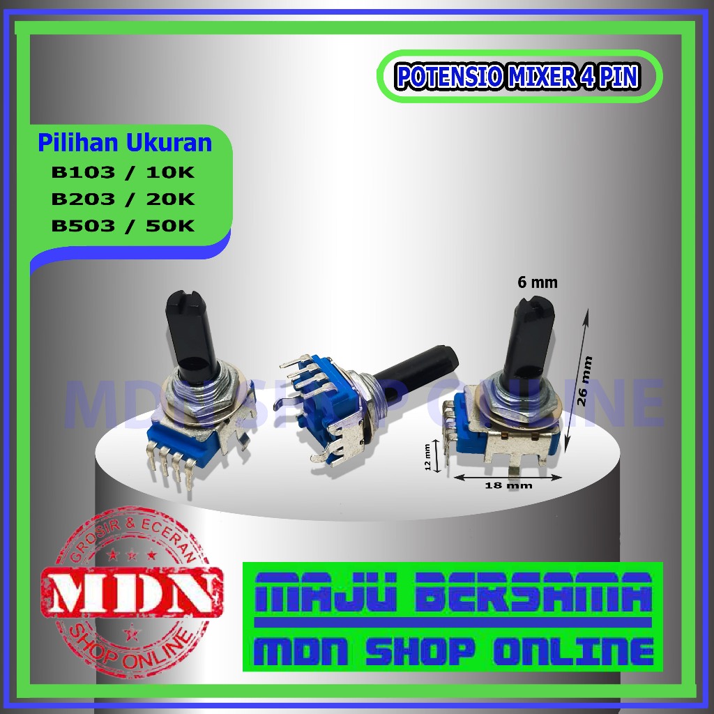 Potensio Mixer 4pin 10k 20k 50k B103 B203 B503 4 PIN