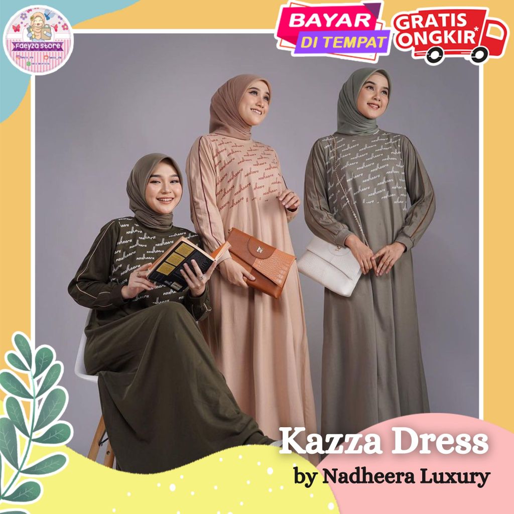 Kazza Dress ORI by Nadheera Luxury Gamis Terbaru bahan Cotton Combed Luxury Jumbo XXL - XXXL Dress L