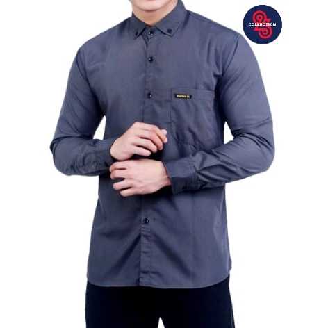 TWENTY SIX Baju Kemeja Slimfit Pria Lengan Panjang Modern Hem Atasan Polos Murah Cowok Solo Pekalong