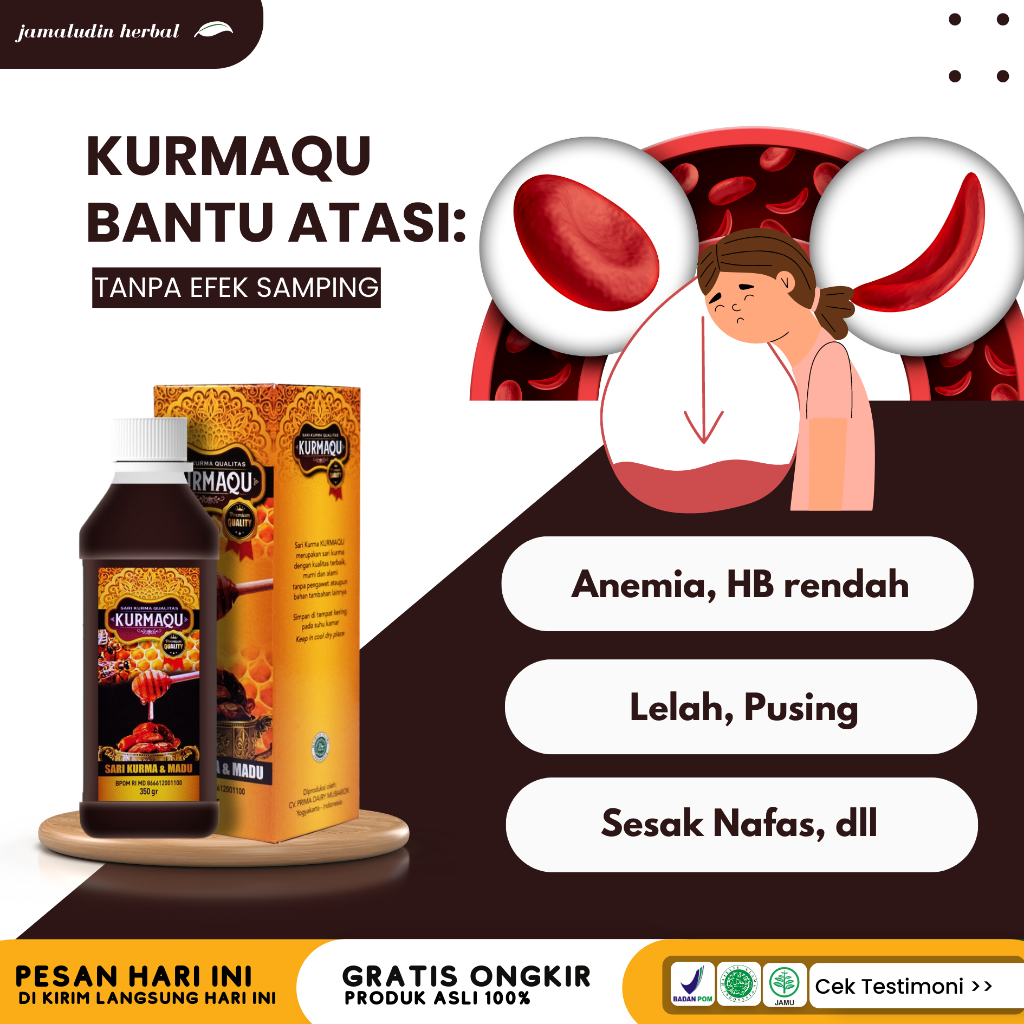 Vitamin Penambah Darah Kurmaku Daya Tahan Tubuh Menambah HB Darah Trombosit Rendah - Obat Tensi Dara