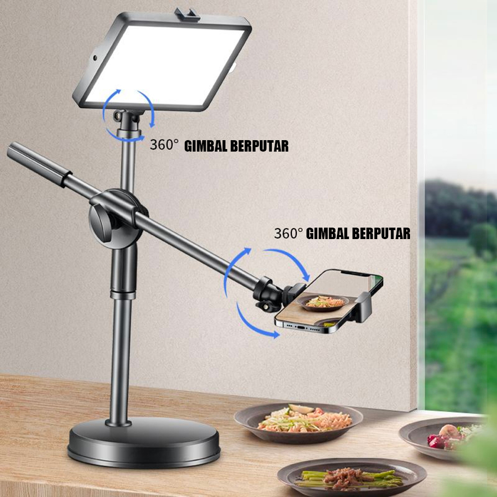 Stand Holder Hp Meja Broadcast Streaming Youtube Tiktok Vlogger Multifungsi Bracket S77 Stand HP Meja Fahrenheit Putar 360 Derajat / Holder Handphone / Dudukan HP / Stand Holding Phone Holder HP Lazypod Tablet Tripot HP-Overhead Phone Stand