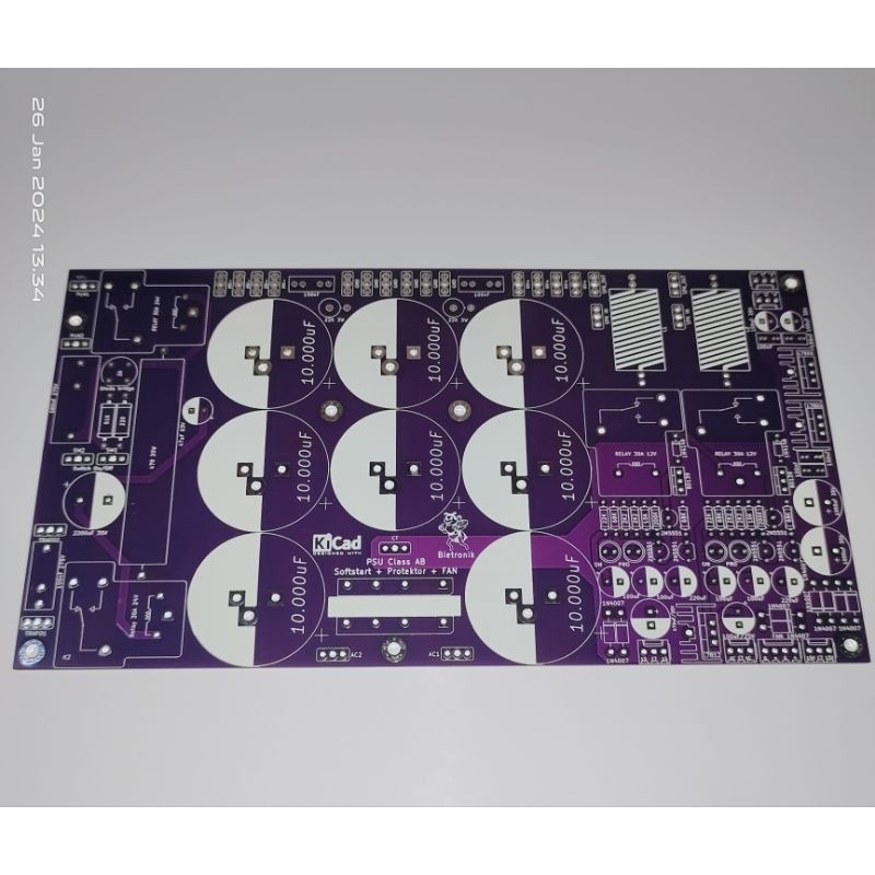 PCB psu class AB 8 elco komplit + softstart + protector double layer