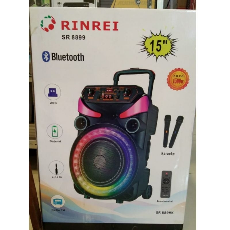 SPEAKER PORTABLE RINREI SR 8899 K BISA KARAOKE BLUTOOTH 15 INCH