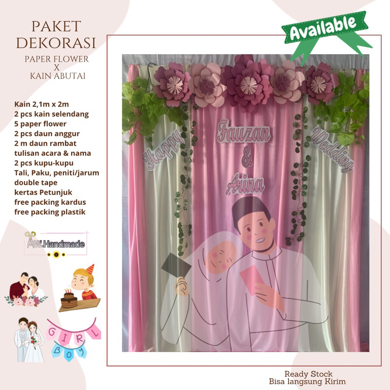 DEKORASI LAMARAN, PAPER FLOWER BACKDROP, KAIN ABUTAY, KAIN HABUTAY LAMARAN ULANG TAHUN ENGAGEMENT WE