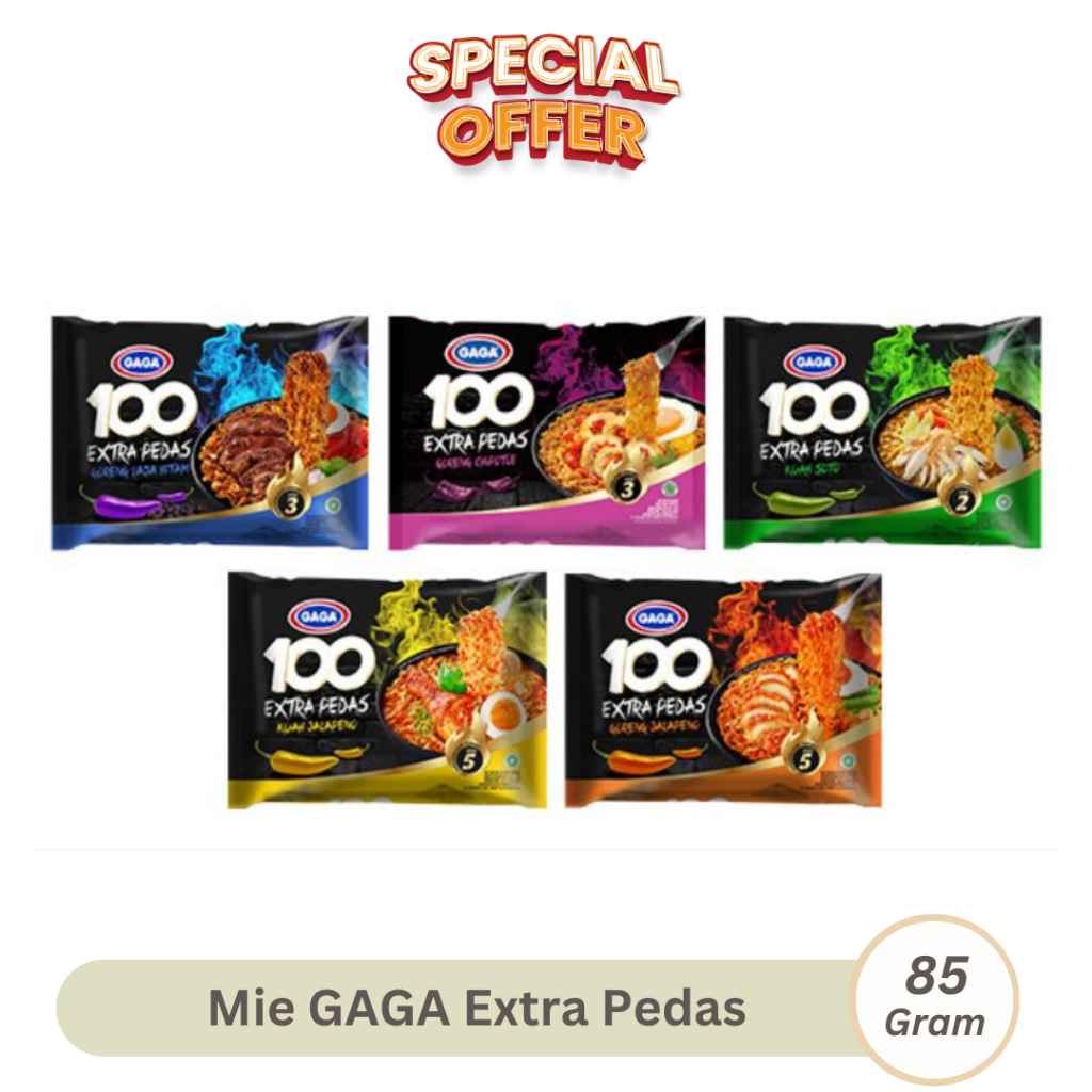 

Mie Gaga Extra Pedas Jalapeno Lada Hitam Soto Goreng Goreng Jalapeno Kuah Jalapeno 85gr
