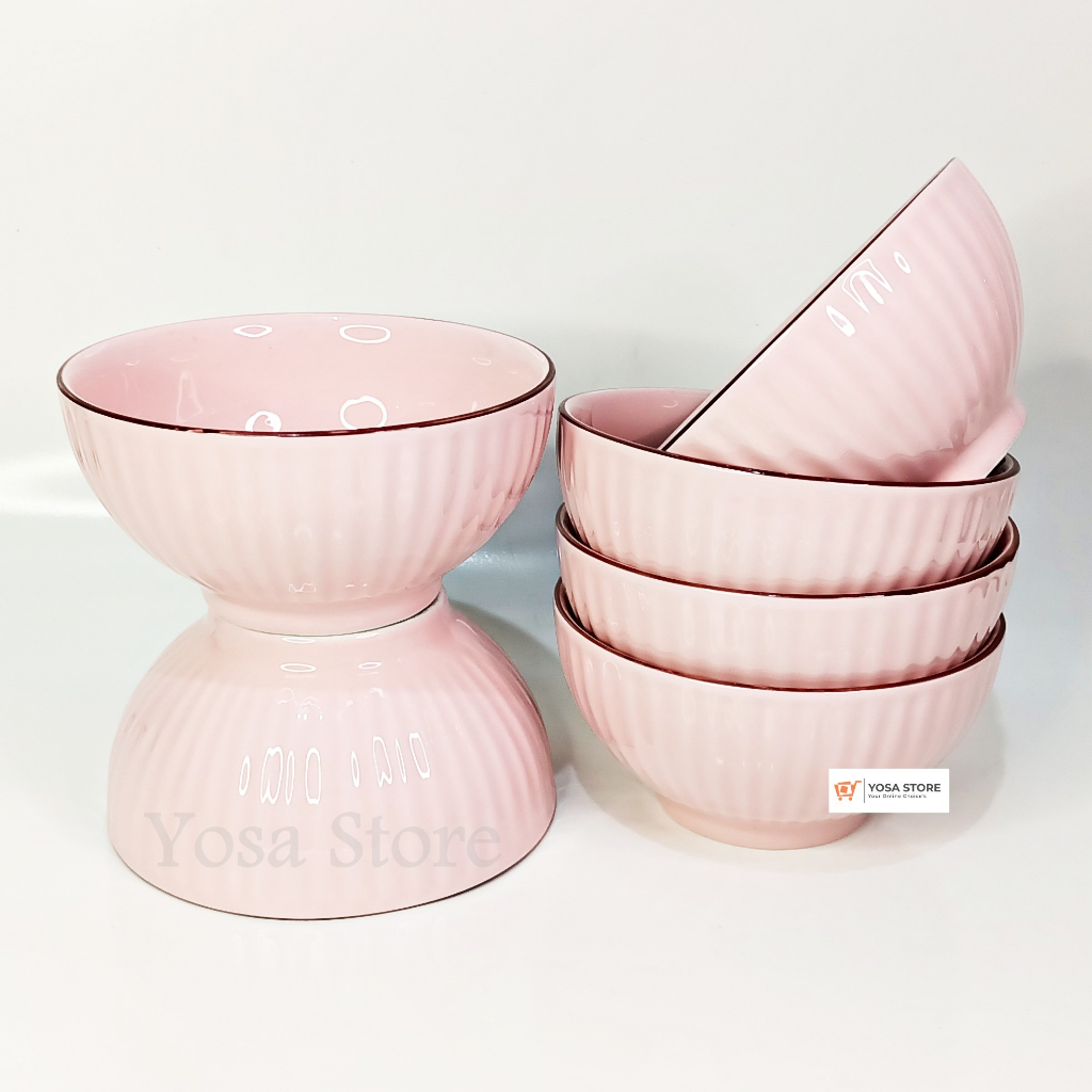 Mangkok Keramik Ramekin Bakso Mie Ayam Warna Pink 6 Inch 6 Pcs
