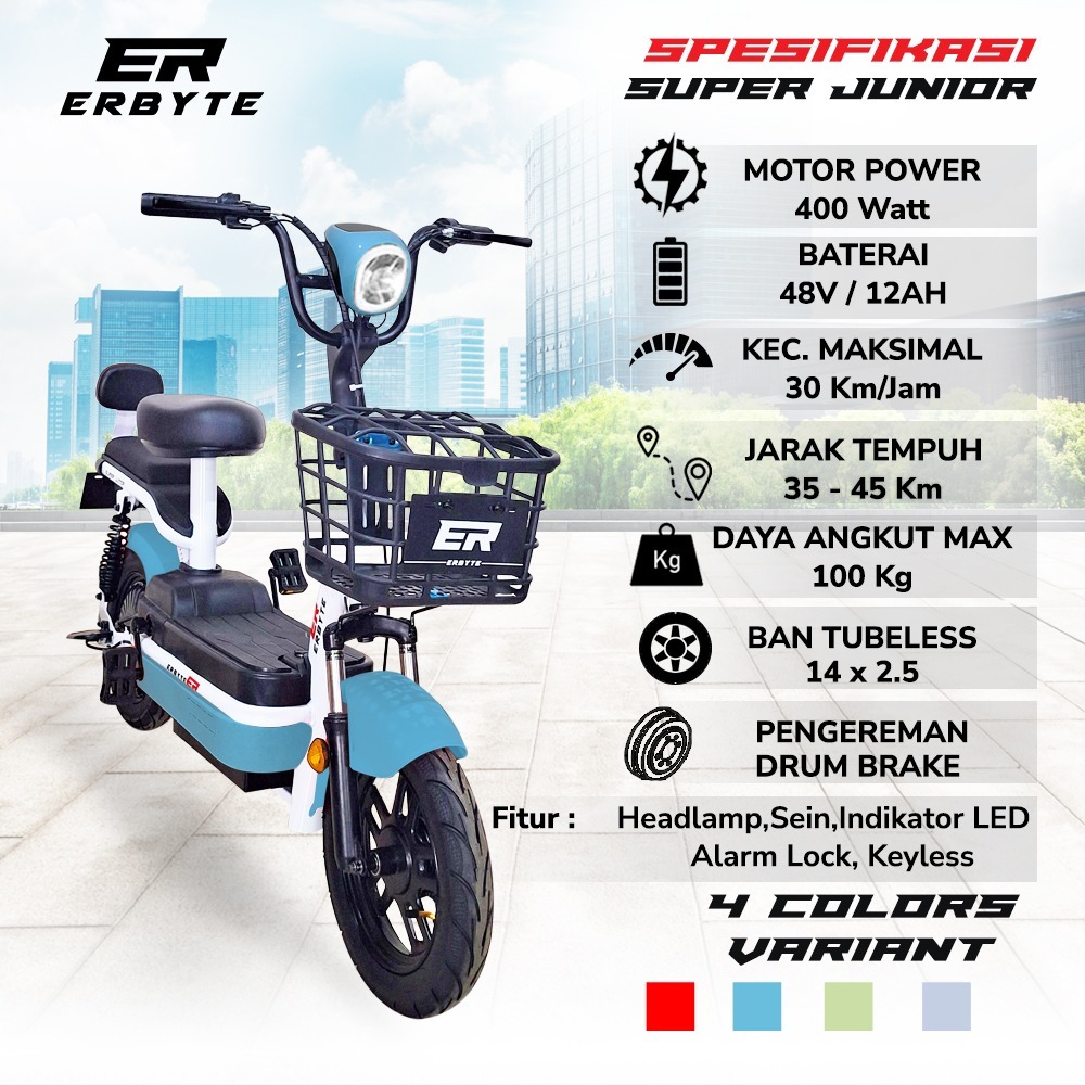 ERBYTE SUPER JUNIOR SEPEDA LISTRIK DINAMO 400W 48V 12AH