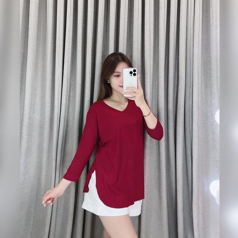 Kaos Oversize Lengan 7/8 | Kaos Jumbo Lengan Panjang | Kaos Oversize Slit | Kaos Wanita Lengan 7/8