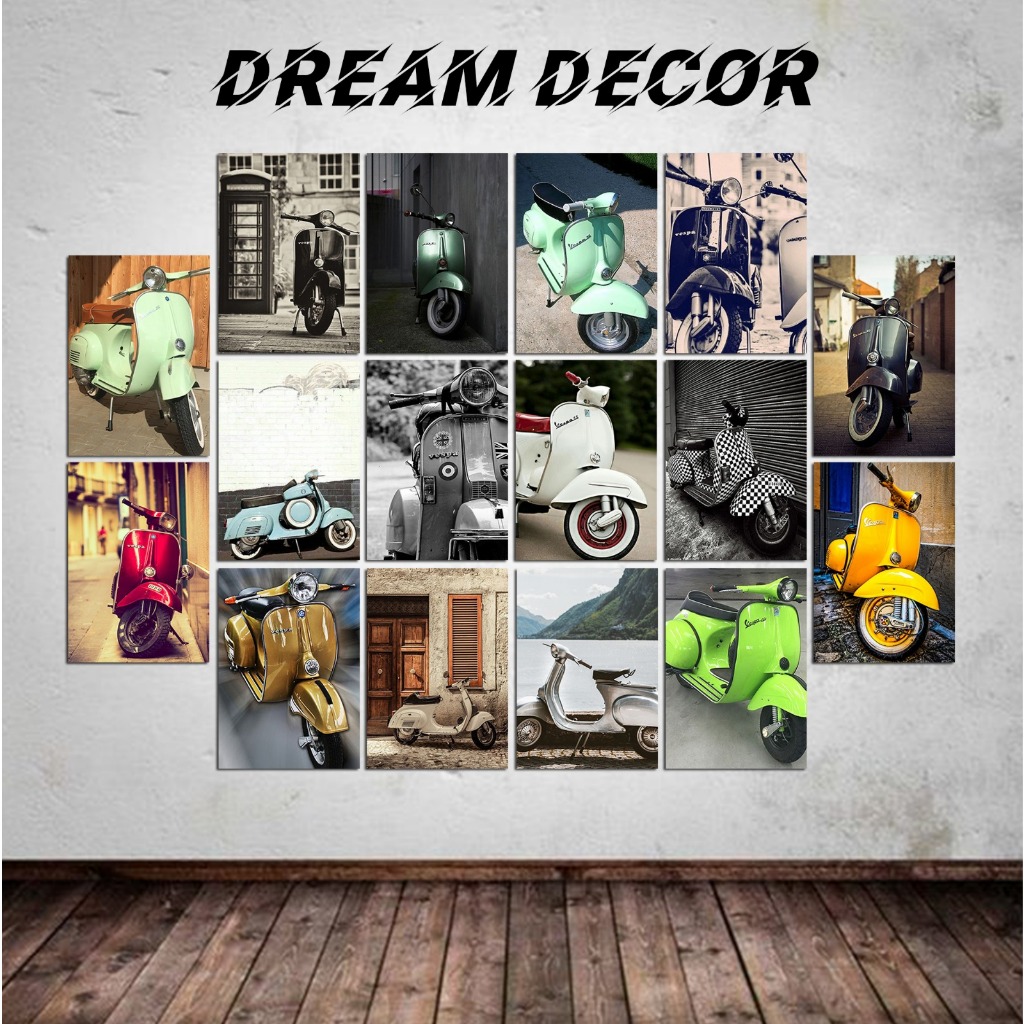 (Isi 16pcs) Poster Dinding Vespa Aesthetic [DD38] Hiasan Dinding Kamar Cowok - Dekorasi Kamar Pria -