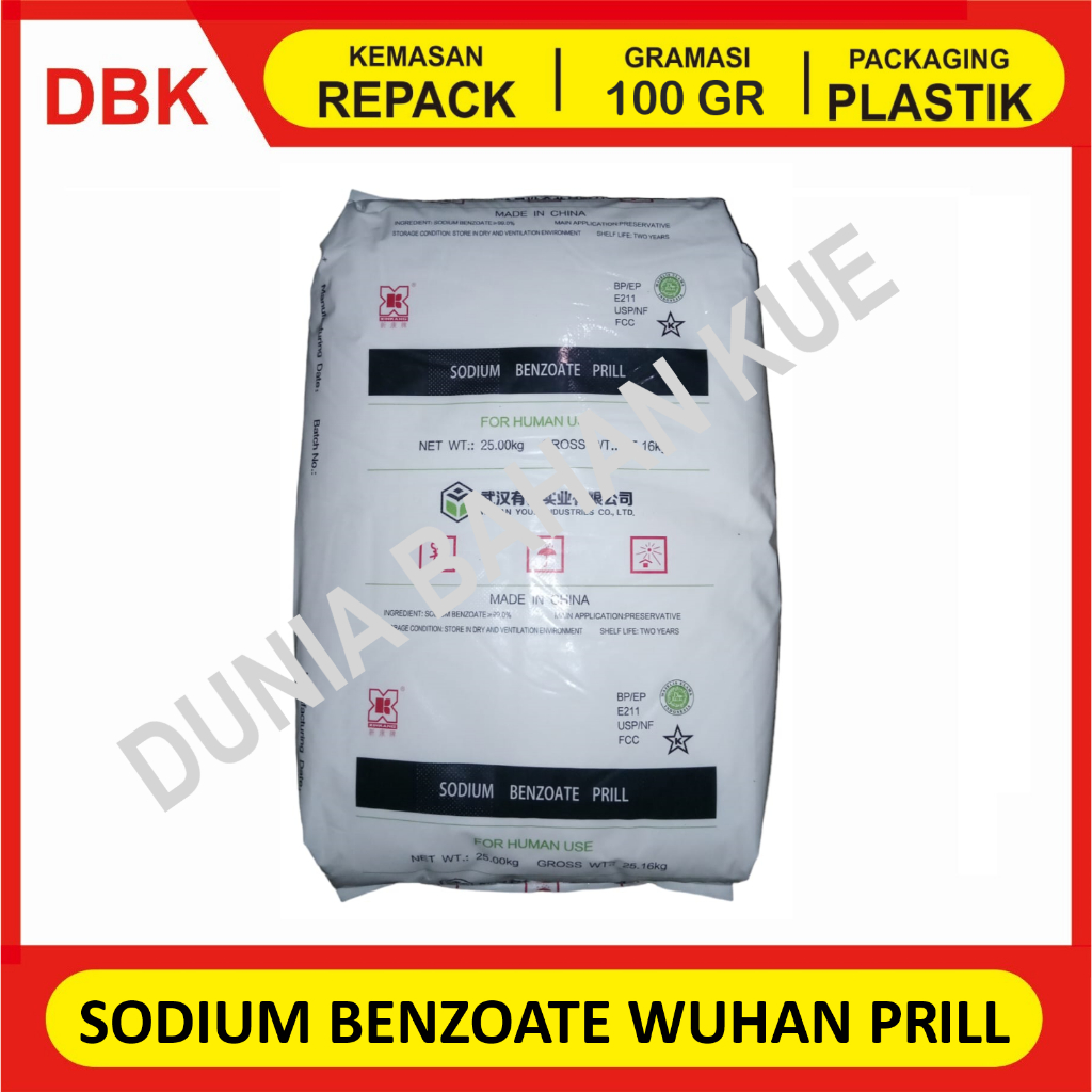 

SODIUM BENZOATE WUHAN PRILL HITAM - REPACK 100 GR / PENGAWET MAKANAN FOOD GRADE