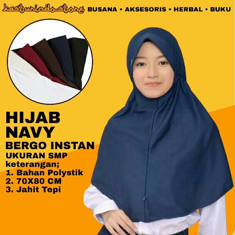 Hijab Jilbab Bergo Sekolah Warna Biru Dongker Navy Ukuran SMP SMA Kerudung Biru Dongker