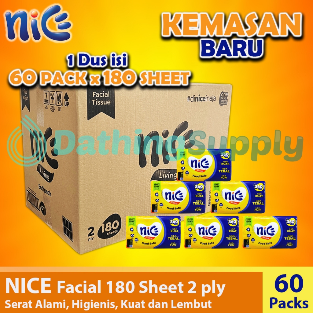 GROSIR 1 DUS Tissue NICE Facial 180 Sheet 1 DUS isi 60 PACK