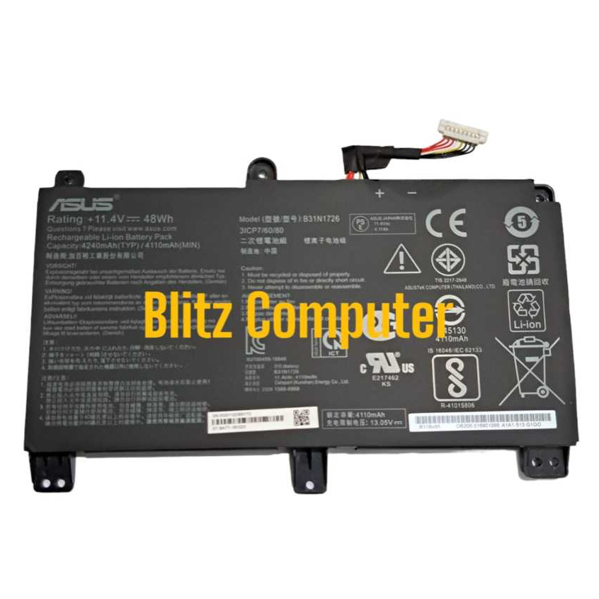 Baterai Laptop Asus ROG Strix G512 G512LI GL531 GL531GT GL731 B31N1726