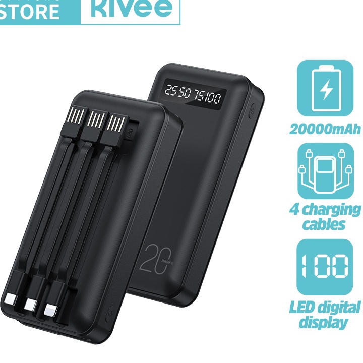 TERLARIS Kivee Powerbank 2 mAh fast charging power bank Murah Mini 1 mAh with kabel data type c LED 