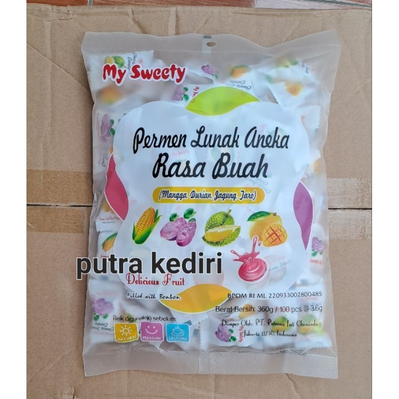 

MY SWEETY PERMEN LUNAK ANEKA RASA BUAH 360gr ISI 100 BIJI ( ASSORTED FRUIT CANDY)