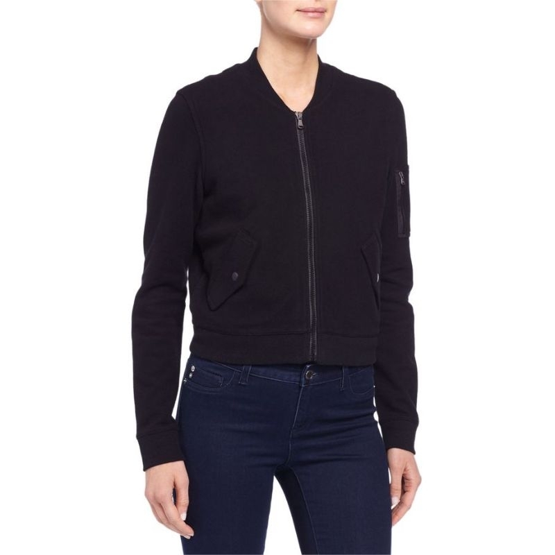 James Perse Black Fleece Bomber Jacket