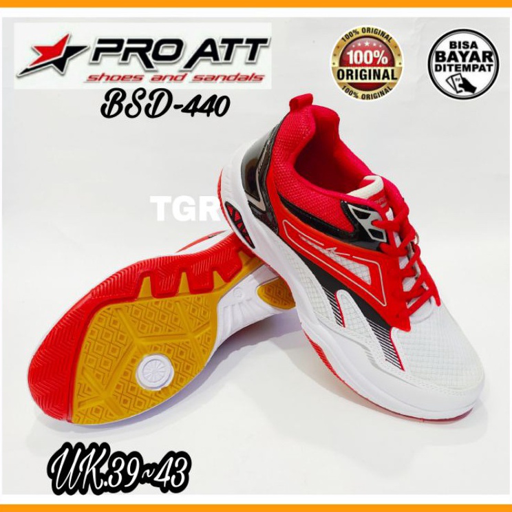 Baru Populer  PRO ATT BSD 44 Original Sepatu Badminton Sports Pria Lelaki Laki Putih Merah Size 4  4