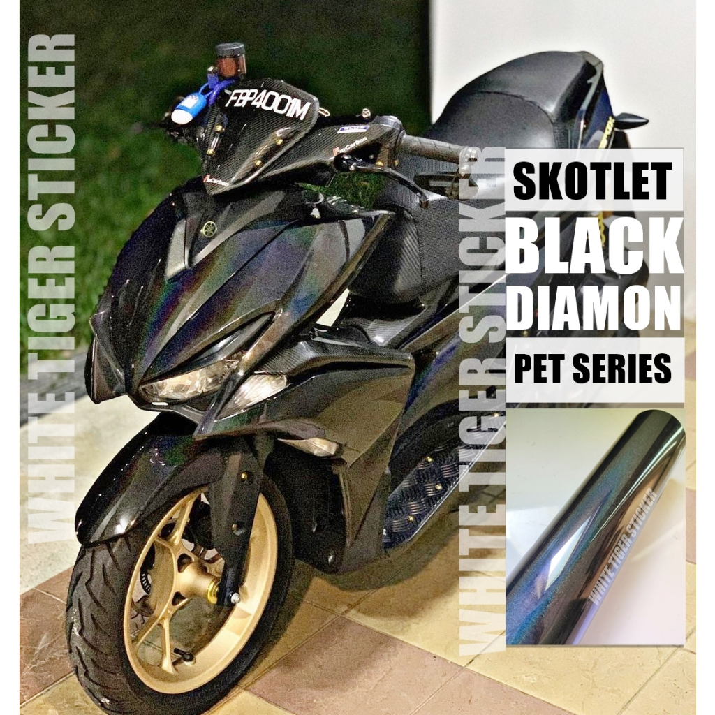 SKOTLET STIKER MOTOR BLACK DIAMON PET SERIES SCOTLITE BLACK DIAMON SKOTLET HOLOGRAM HITAM GALAXI SKO