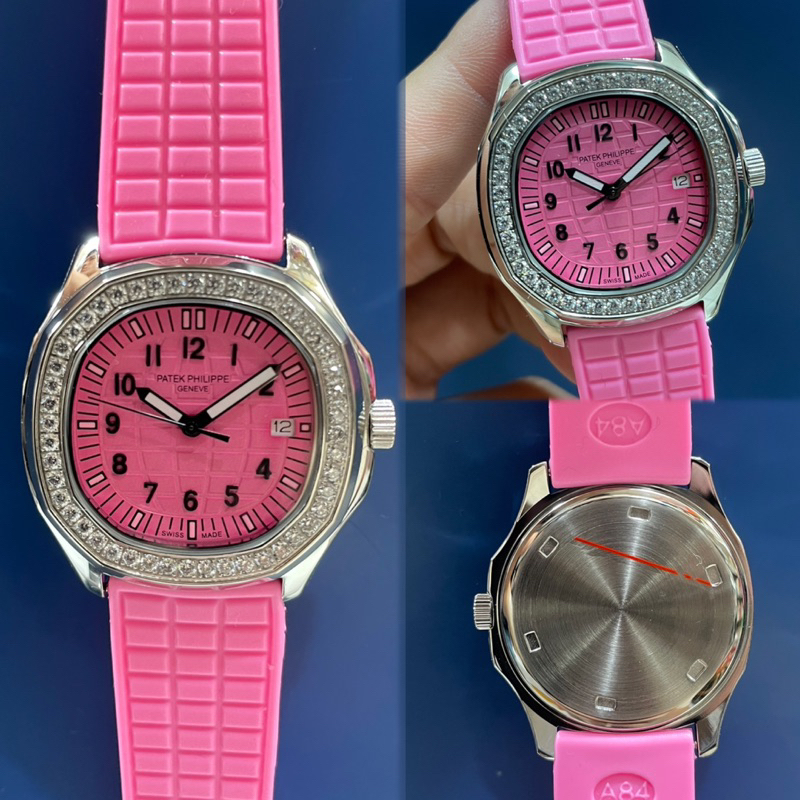 JAM TANGAN WANITA PATEK PHILIPPE AQUANUT DIAMOND RING KARET PINK SILVER PREMIUM JAPAN AAA TANGGAL AK