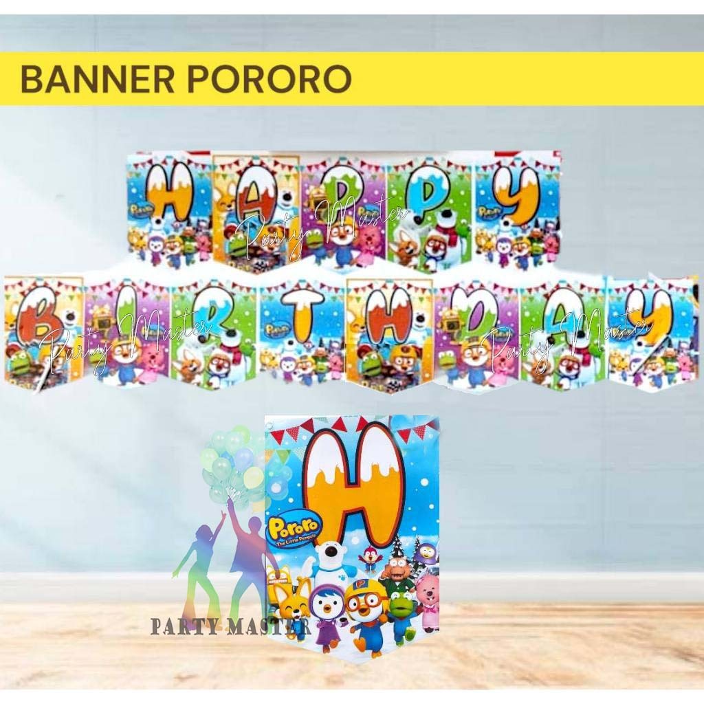 Dekorasi banner pororo ulang tahun happy birthday