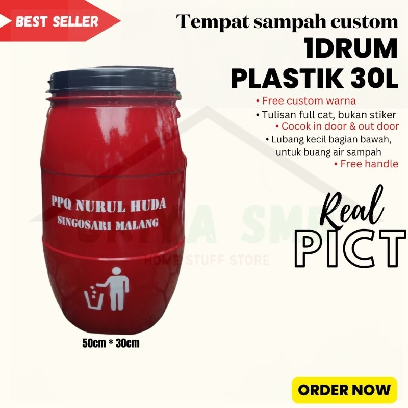 Tempat Sampah Tong Drum Plastik Besar 30L Pilah Warna