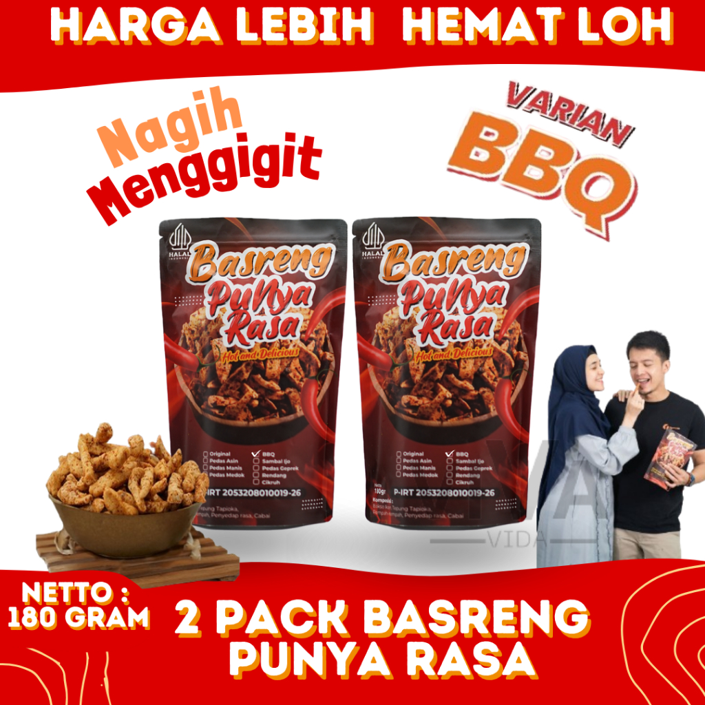 

Basreng Punya Rasa BBQ Spesial Bundling Isi 2 Cemilan Praktis Ekstra Daun Jeruk Halal BPOM