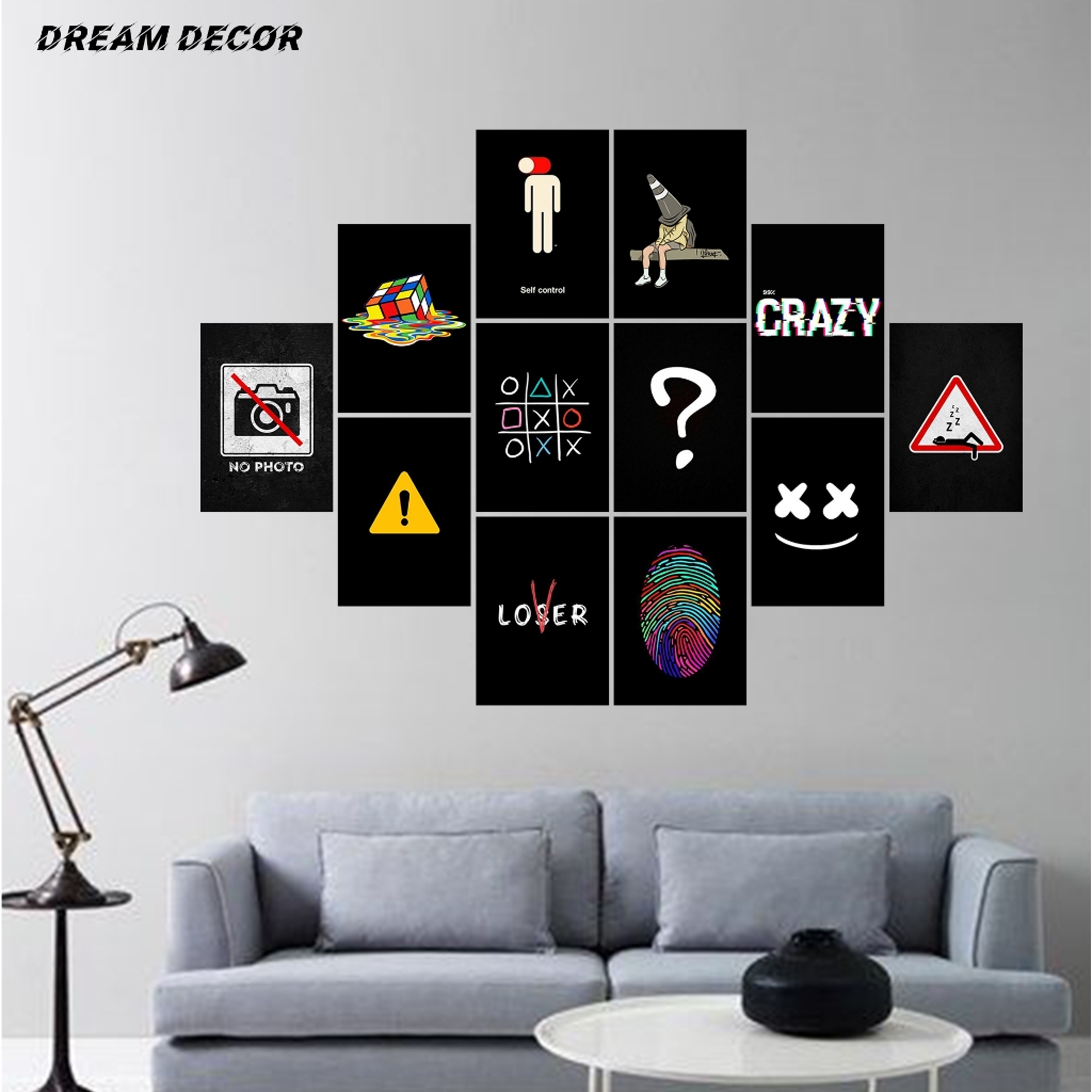 Poster Dinding Kamar Black Aesthetic Isi 16pcs [DD41] Hiasan Dinding Kamar Cowok - Dekorasi Kamar Pr
