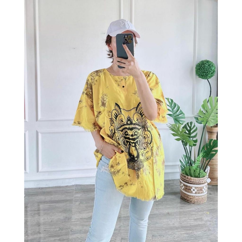 Setelan Barong Bali Wanita Lengan Pendek Katun Rayon Kaos Celana Barongan Kekinian Jumbo Baju Set CP