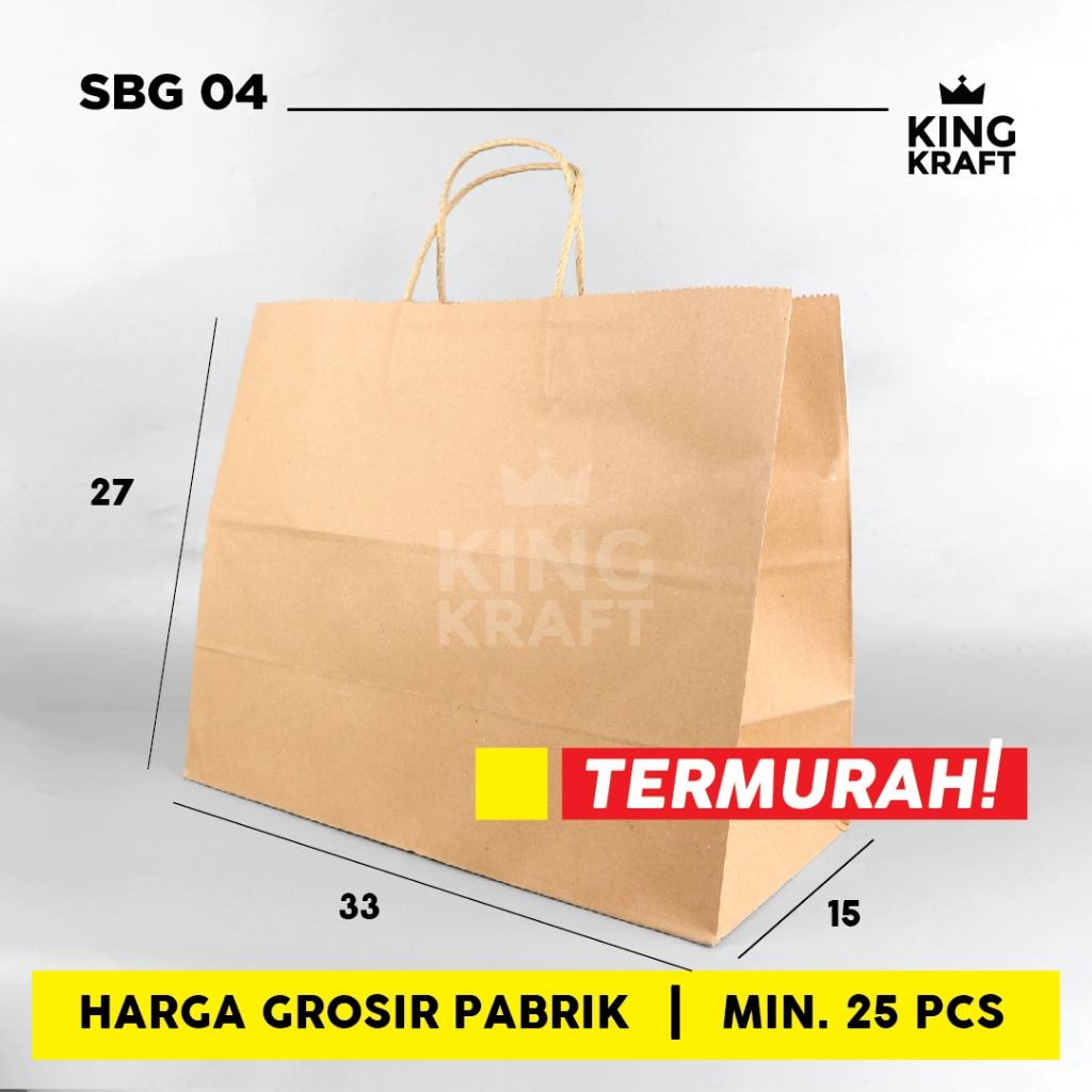 Paper bag shoping bag tas kertas polos coklat kraft goodie bag 100gsm