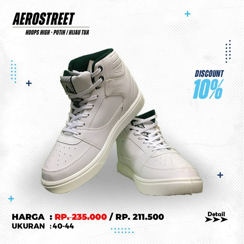 Sepatu Casual AEROSTREET HOOPS HIGH - PUTIH / HIJAU TUA
