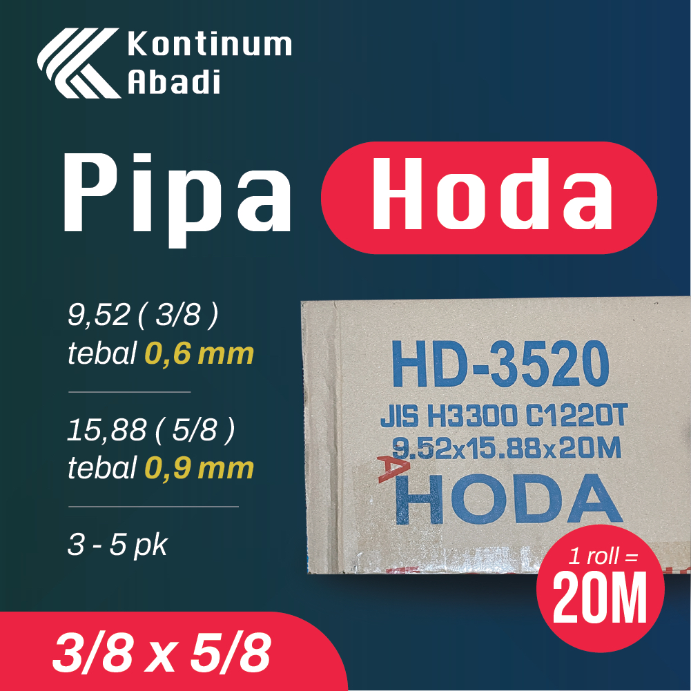 Pipa AC roll 3520 HODA ( 0,6 mm ) 3/8 x 5/8 untuk AC 3 PK - 5 PK | 20 m