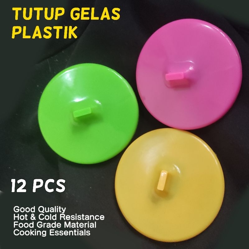 12pcs Tutup Gelas plastik Warna Warni Cantik