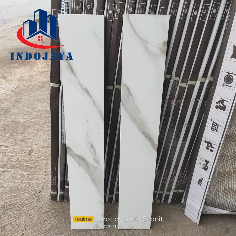 list granit lantai / dinding 10x60 putih motif carara kramik / keramik