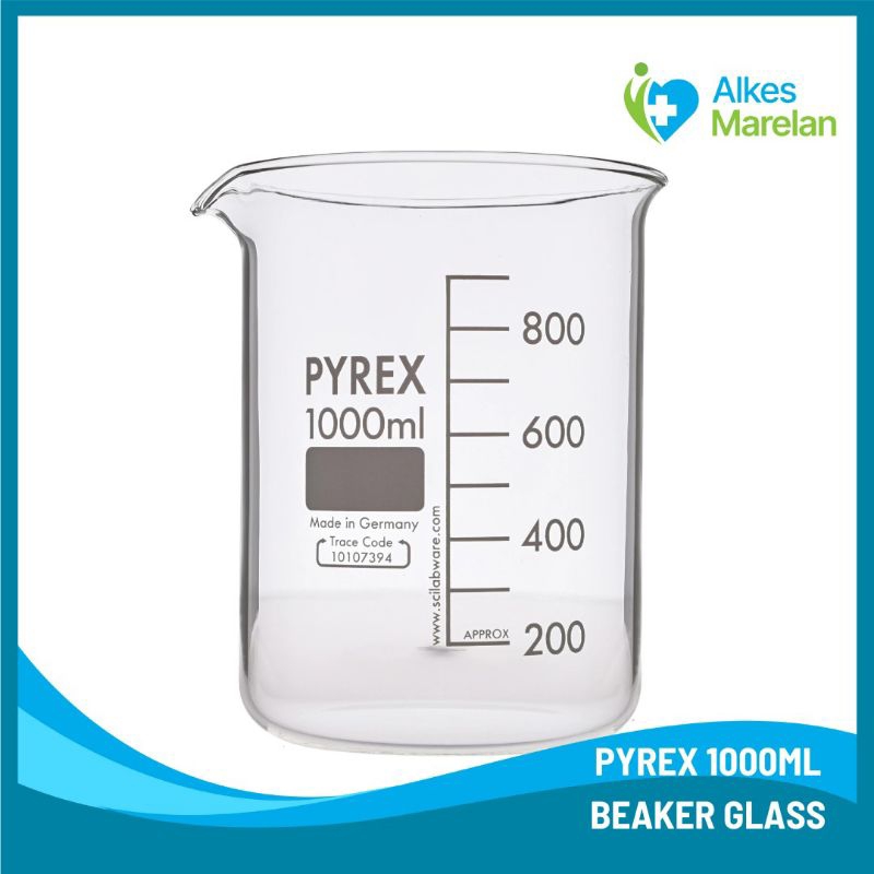 PYREX - Beaker Glass Pyrex 1000 ml / Beaker Low Form / Gelas Kimia 1000 ml Pyrex