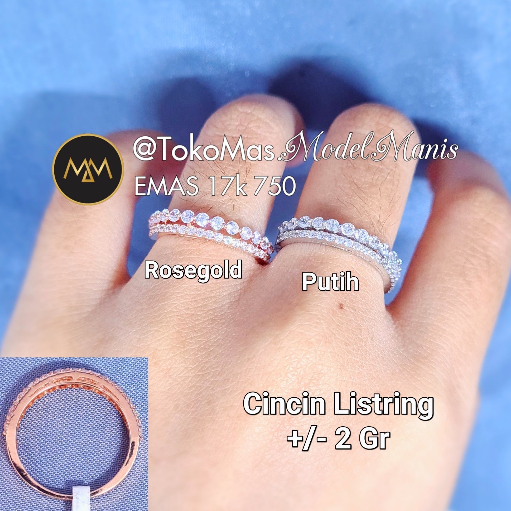 Cincin double listring Emas Rose Gold diamond looks 750 kadar 17 K best seller